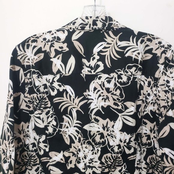 Christopher & Banks Women's Black Button Down White Tan Floral Jacket Coat - Picture 8 of 10